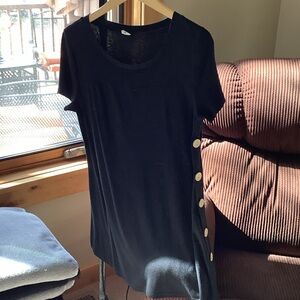 Black Short Sleeve Tunic with Side Buttons